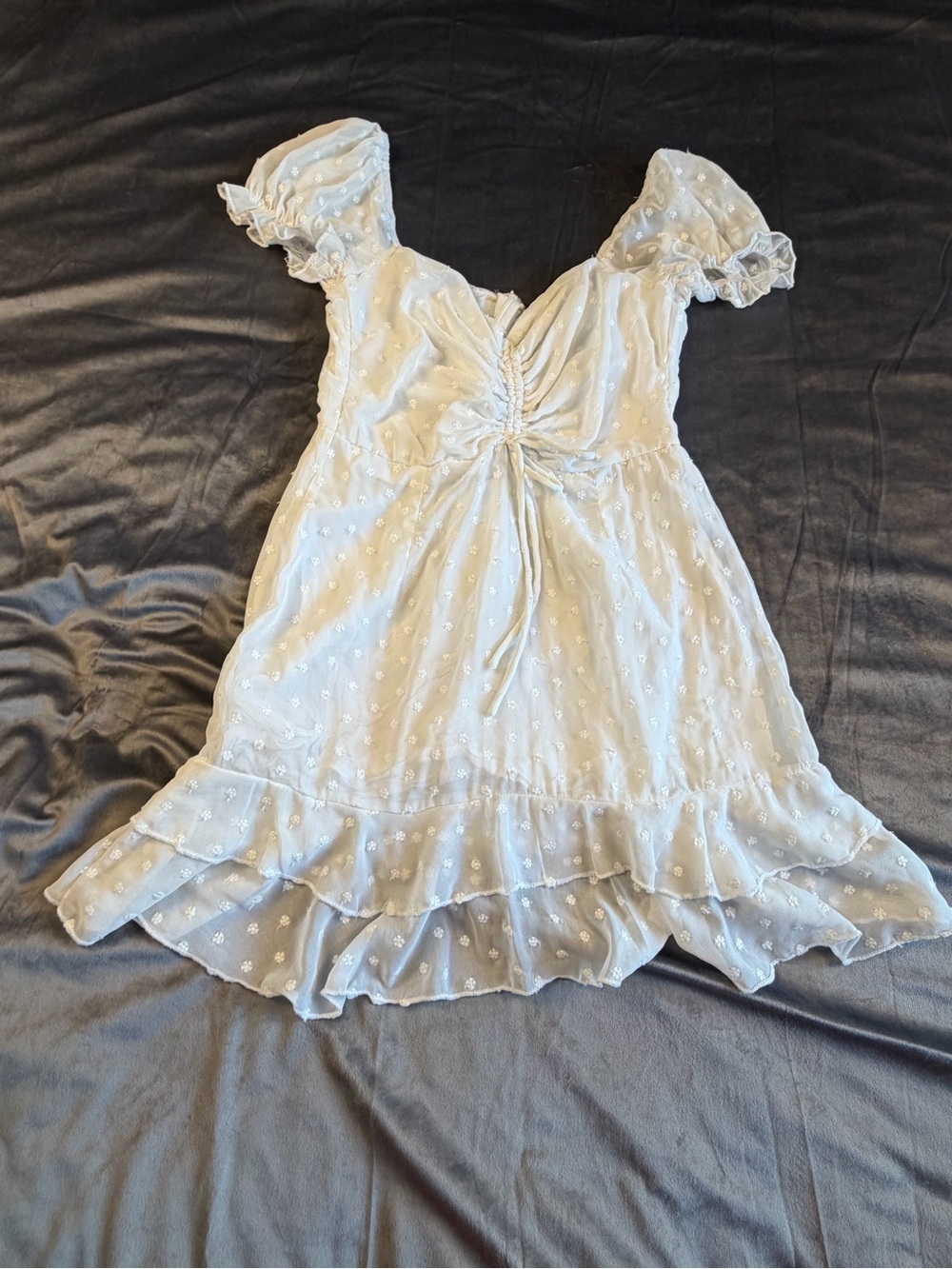 Princess Polly Light Blue Swiss Dot Ruffle Mini Dress 6